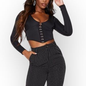 Black Scuba Hook And Eye Pointed Hem Crop Top